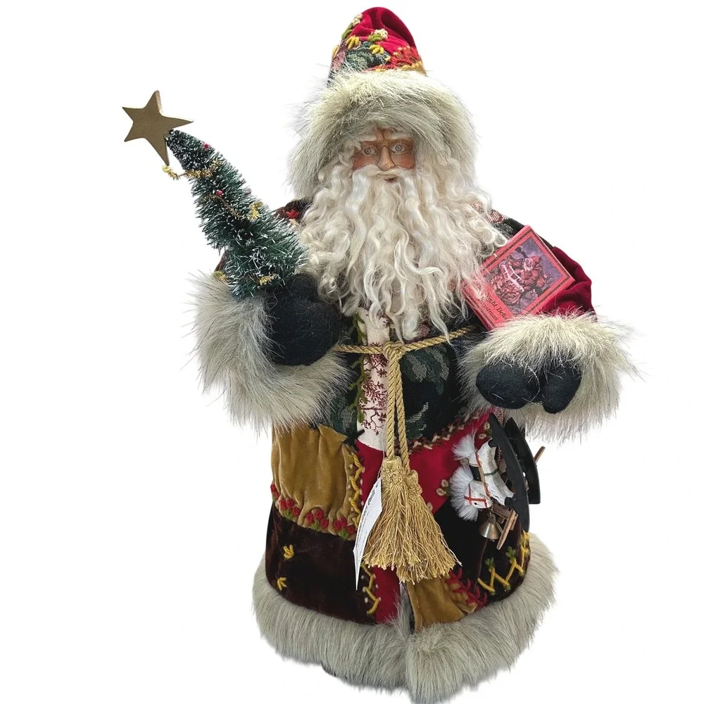House‎ of Hatten Victorian Crazy Quilt Santa Claus Father Christmas Figurine Tag